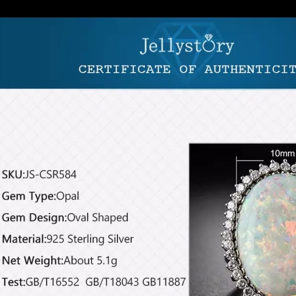 925 sterling silver Oval Opal Zircon Gemstone Ring - Picture 4 of 9